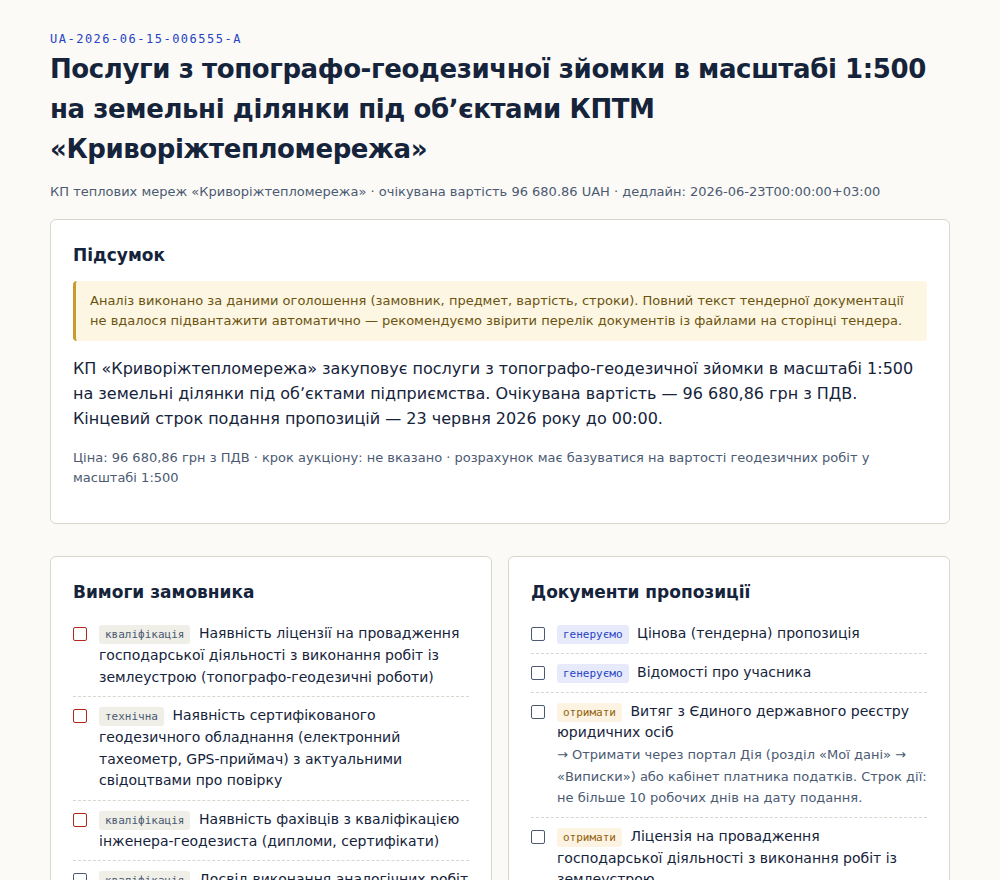 Приклад аналізу тендера в TenderKit